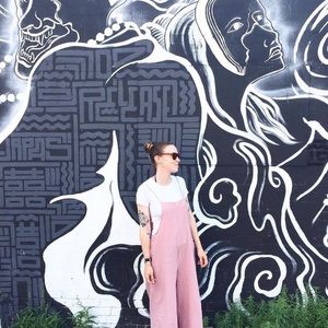 Coco Joanne light pink linen wide leg overalls